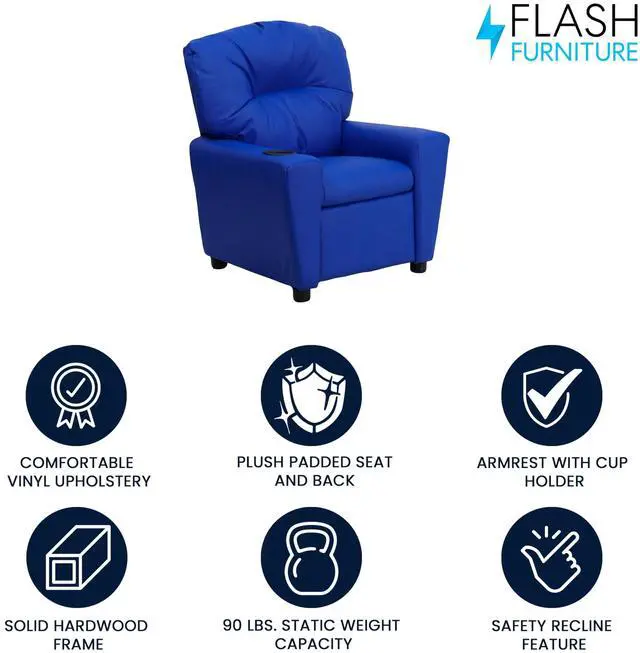 Alt view image 9 of 13 - Contemporary Blue Vinyl Kids Recliner with Cup Holder
