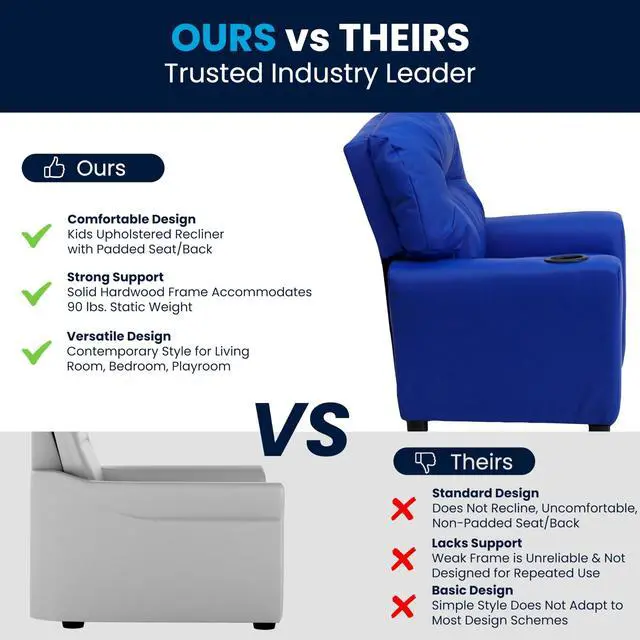 Alt view image 11 of 13 - Contemporary Blue Vinyl Kids Recliner with Cup Holder