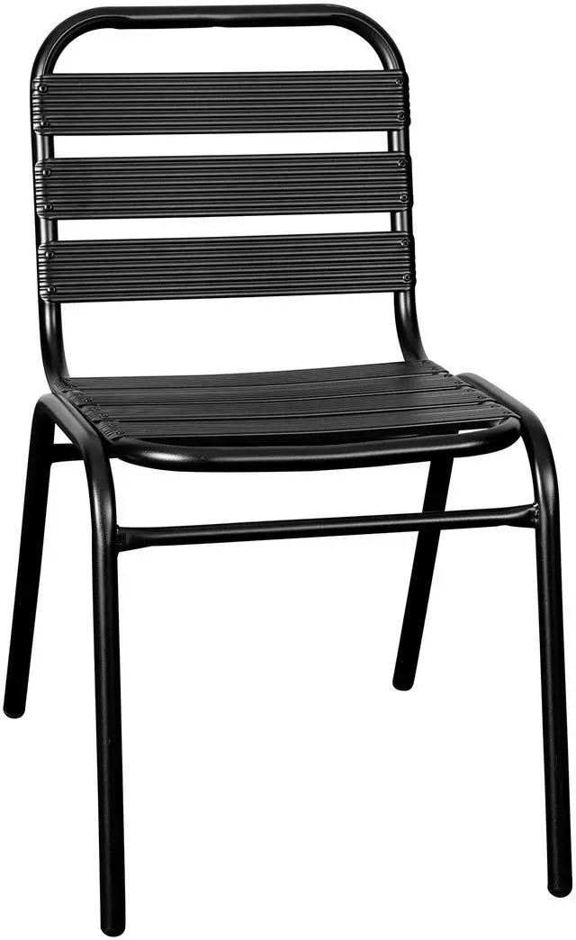 Alt view image 13 of 18 - Lila Commercial Black Metal Indoor-Outdoor Restaurant Stack Chair with Metal Triple Slat Back