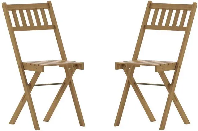 Alt view image 14 of 19 - Martindale Indoor/Outdoor Folding Acacia Wood Patio Bistro Chairs with X Base Frame and Slatted Back and Seat in Natural Finish, Set of 2