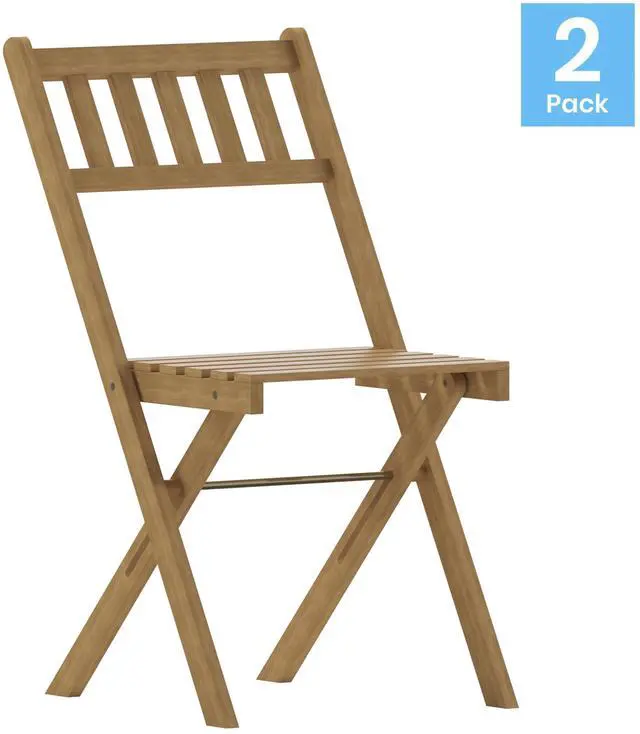 Alt view image 15 of 19 - Martindale Indoor/Outdoor Folding Acacia Wood Patio Bistro Chairs with X Base Frame and Slatted Back and Seat in Natural Finish, Set of 2