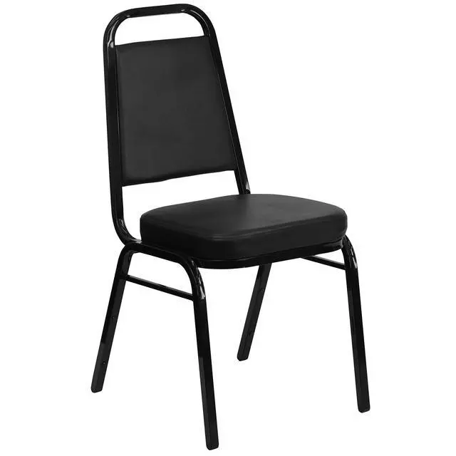 Alt view image 3 of 7 - Black Vinyl Trapezoidal Back Stacking Banquet Chair | Black Frame, Vinyl Upholstery