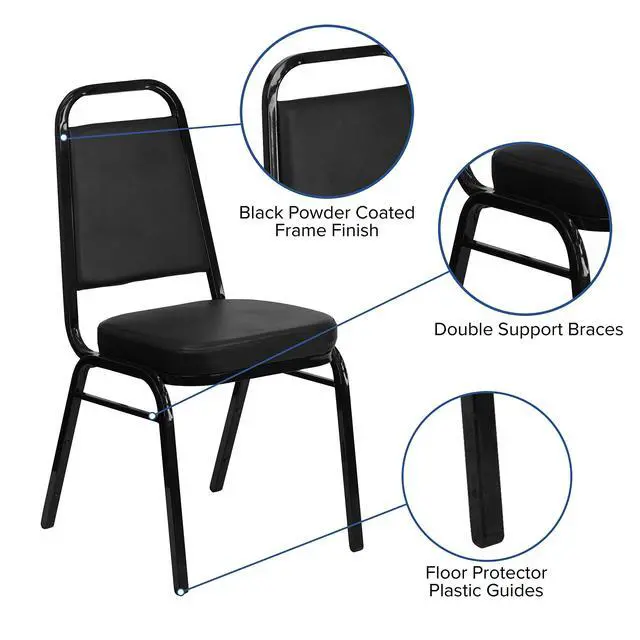 Alt view image 4 of 7 - Black Vinyl Trapezoidal Back Stacking Banquet Chair | Black Frame, Vinyl Upholstery