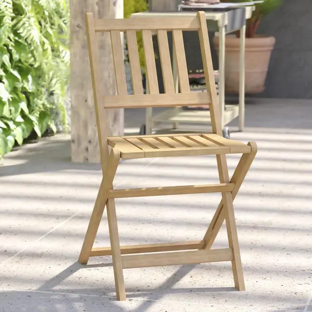 Alt view image 19 of 19 - Martindale Indoor/Outdoor Folding Acacia Wood Patio Bistro Chairs with X Base Frame and Slatted Back and Seat in Natural Finish, Set of 2