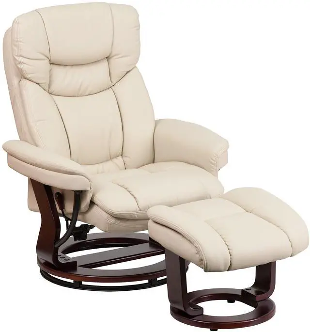 Alt view image 10 of 15 - Recliner Chair with Ottoman | Beige LeatherSoft Swivel Recliner Chair with Ottoman Footrest