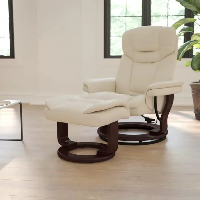 Alt view image 11 of 15 - Recliner Chair with Ottoman | Beige LeatherSoft Swivel Recliner Chair with Ottoman Footrest