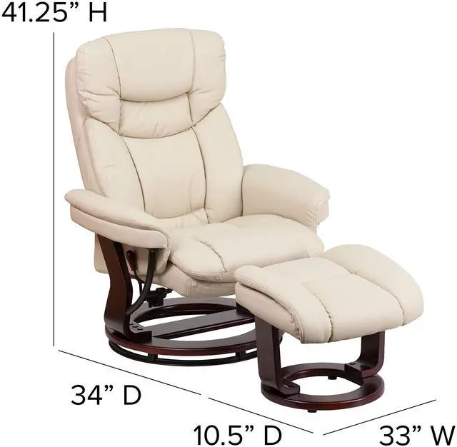 Alt view image 12 of 15 - Recliner Chair with Ottoman | Beige LeatherSoft Swivel Recliner Chair with Ottoman Footrest