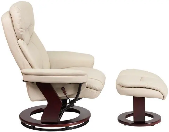 Alt view image 14 of 15 - Recliner Chair with Ottoman | Beige LeatherSoft Swivel Recliner Chair with Ottoman Footrest