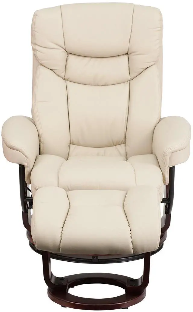 Alt view image 15 of 15 - Recliner Chair with Ottoman | Beige LeatherSoft Swivel Recliner Chair with Ottoman Footrest