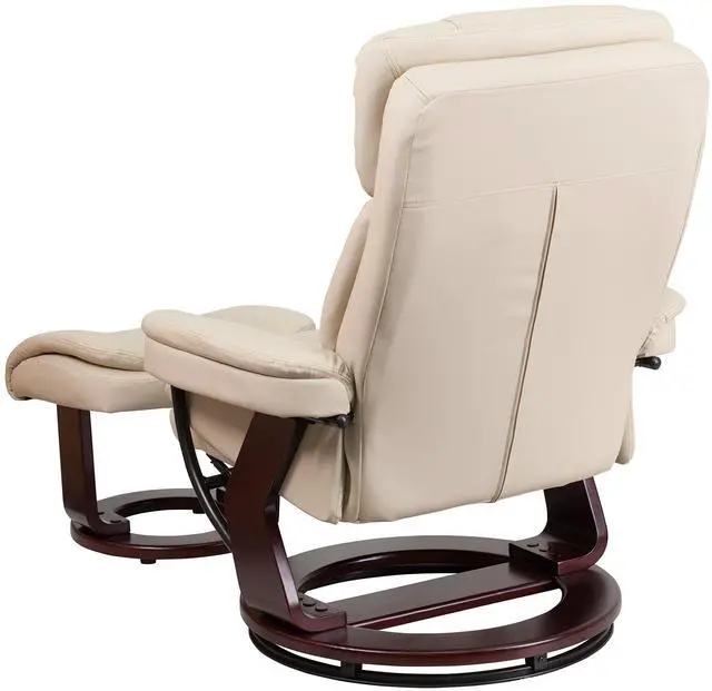 Alt view image 13 of 15 - Recliner Chair with Ottoman | Beige LeatherSoft Swivel Recliner Chair with Ottoman Footrest