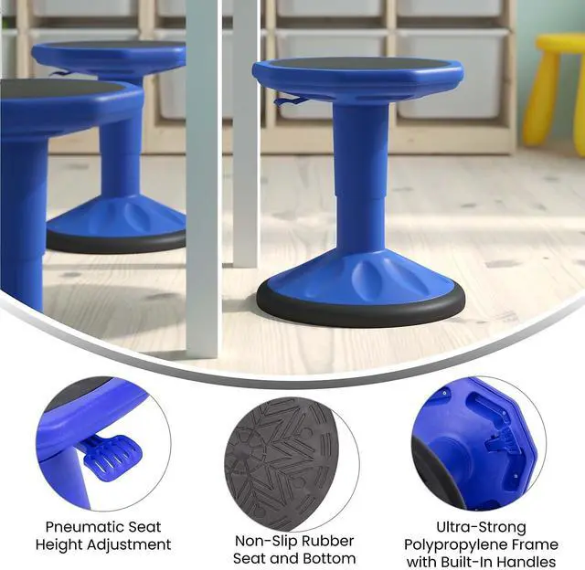 Alt view image 16 of 20 - Carter Adjustable Height Kids Flexible Active Stool for Classroom and Home with Non-Skid Bottom in Blue, 14" - 18" Seat Height