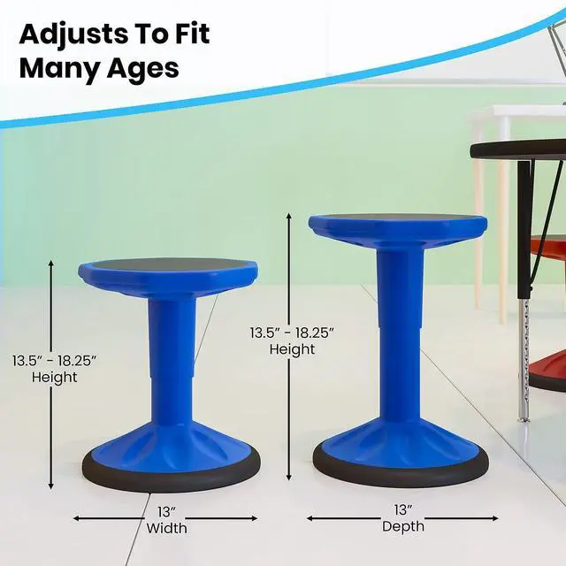 Alt view image 17 of 20 - Carter Adjustable Height Kids Flexible Active Stool for Classroom and Home with Non-Skid Bottom in Blue, 14" - 18" Seat Height