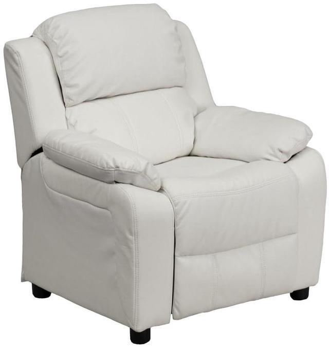 Alt view image 18 of 20 - Deluxe Padded Contemporary White Vinyl Kids Recliner with Storage Arms
