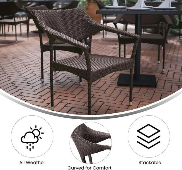 Alt view image 11 of 14 - Flash Furniture Jace 34"H Espresso PE Rattan Wicker Commercial Grade Stacking Patio Chair (TTTT002ESP)