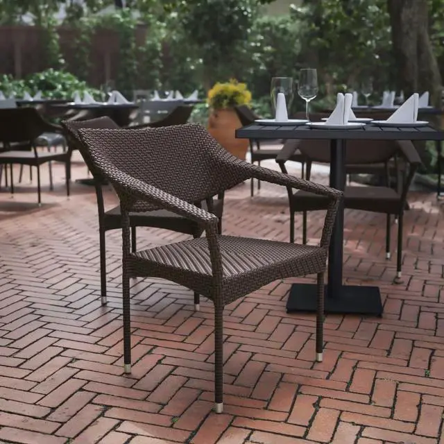 Alt view image 8 of 14 - Flash Furniture Jace 34"H Espresso PE Rattan Wicker Commercial Grade Stacking Patio Chair (TTTT002ESP)