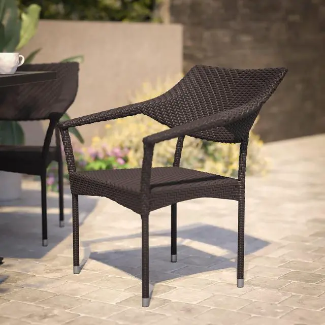 Alt view image 12 of 14 - Flash Furniture Jace 34"H Espresso PE Rattan Wicker Commercial Grade Stacking Patio Chair (TTTT002ESP)
