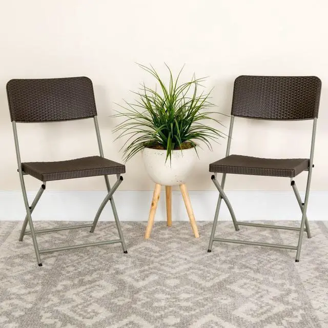 Alt view image 15 of 20 - Flash Furniture Rattan Plastic Folding Chair Brown Set of 2 (2DADYCZ61)