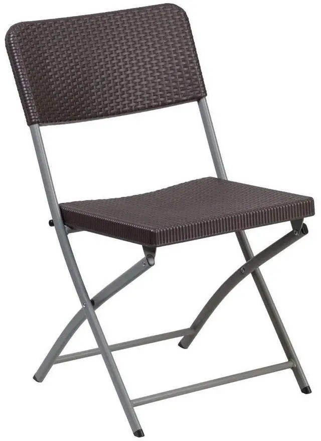 Alt view image 16 of 20 - Flash Furniture Rattan Plastic Folding Chair Brown Set of 2 (2DADYCZ61)