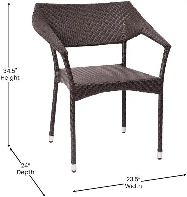 Alt view image 14 of 14 - Flash Furniture Jace 34"H Espresso PE Rattan Wicker Commercial Grade Stacking Patio Chair (TTTT002ESP)