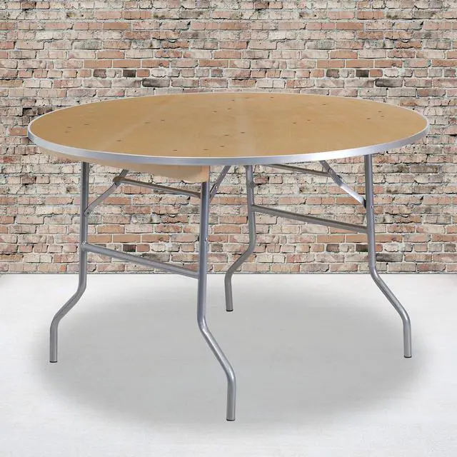 Alt view image 9 of 14 - 48'' Round HEAVY DUTY Birchwood Folding Banquet Table with METAL Edges