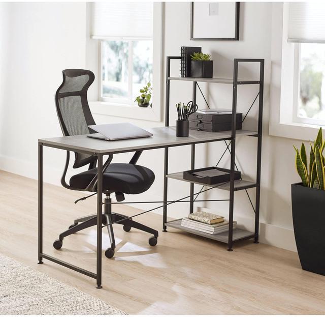 Alt view image 5 of 7 - Realspace® Trazer 56"W Computer Desk With Storage Shelves, Gray