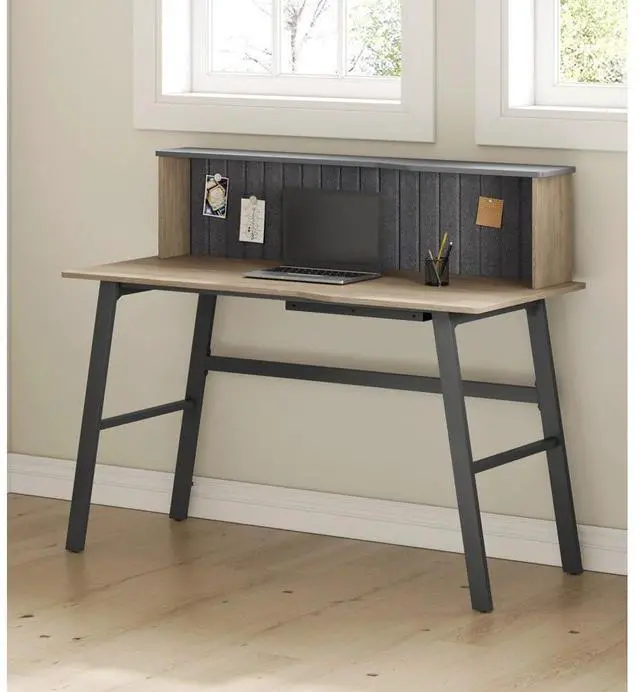 Main image of Realspace® Nashira 52"W Computer Desk With Detachable Hutch, Light Oak/Gray