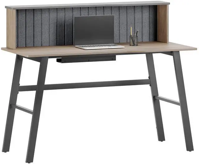 Alt view image 3 of 7 - Realspace® Nashira 52"W Computer Desk With Detachable Hutch, Light Oak/Gray