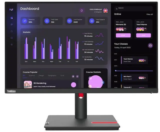 Alt view image 3 of 7 - ThinkVision T24i-30 23.8 Full HD WLED LCD Monitor - 16:9