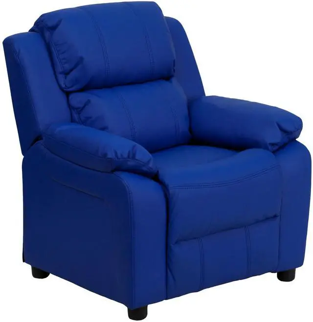Alt view image 17 of 20 - Deluxe Padded Contemporary Blue Vinyl Kids Recliner with Storage Arms