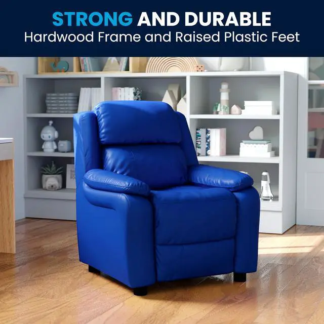 Alt view image 19 of 20 - Deluxe Padded Contemporary Blue Vinyl Kids Recliner with Storage Arms