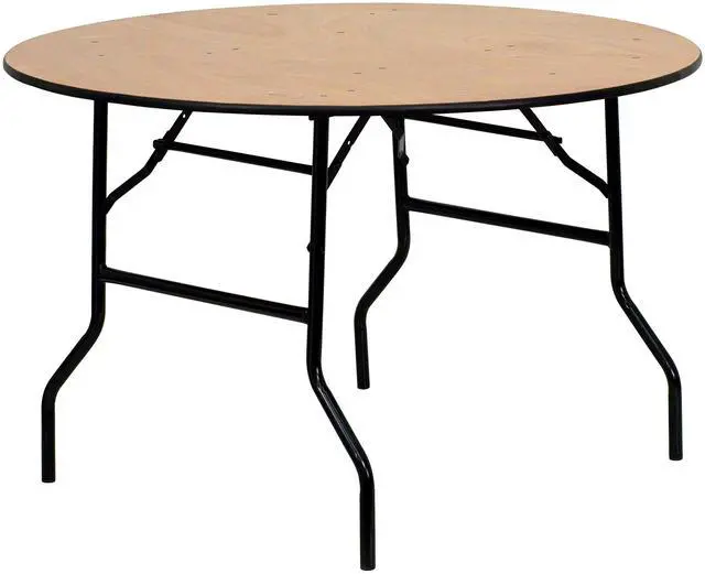 Alt view image 4 of 10 - Flash Furniture YT-WRFT48-TBL-GG 48-Inch Round Wood Folding Banquet Table with Clear Coated Finished Top, Black