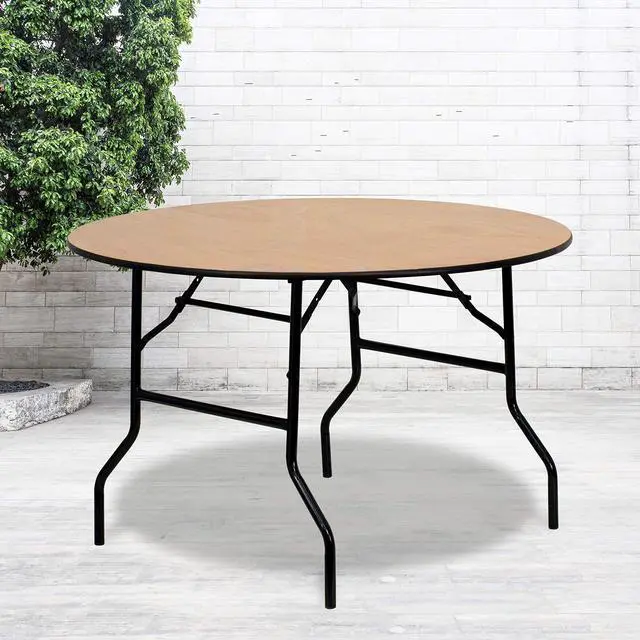 Alt view image 5 of 10 - Flash Furniture YT-WRFT48-TBL-GG 48-Inch Round Wood Folding Banquet Table with Clear Coated Finished Top, Black