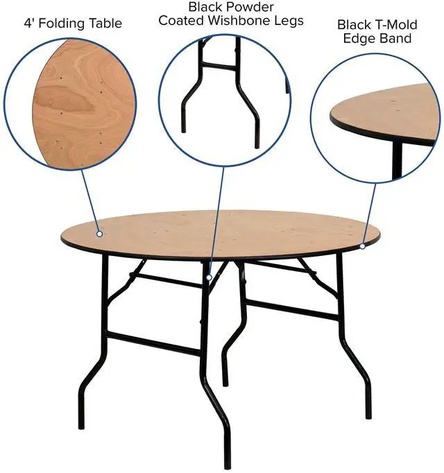 Alt view image 6 of 10 - Flash Furniture YT-WRFT48-TBL-GG 48-Inch Round Wood Folding Banquet Table with Clear Coated Finished Top, Black