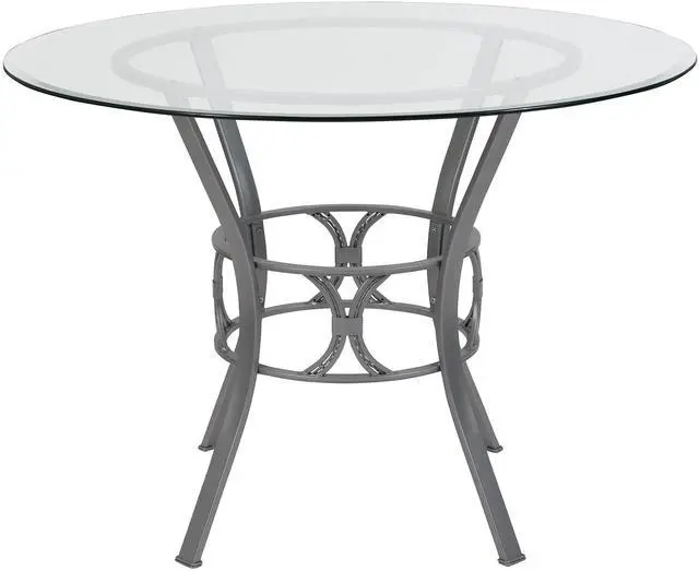 Alt view image 7 of 7 - Flash Furniture Carlisle 42'' Round Glass Dining Table with Silver Metal Frame