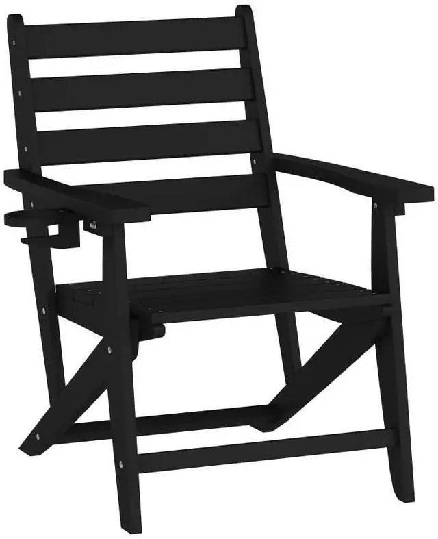 Main image of Flash Furniture Tolleson Adirondack Dining Chair with Cup Holder, Commercial Weather Resistant Recycled HDPE Adirondack Chair, Fold Out Cupholder, Black