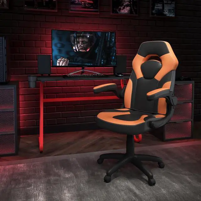 Alt view image 18 of 20 - Red Gaming Desk and Orange/Black Racing Chair Set with Cup Holder and Headphone Hook