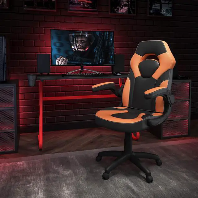 Alt view image 19 of 20 - Red Gaming Desk and Orange/Black Racing Chair Set with Cup Holder and Headphone Hook