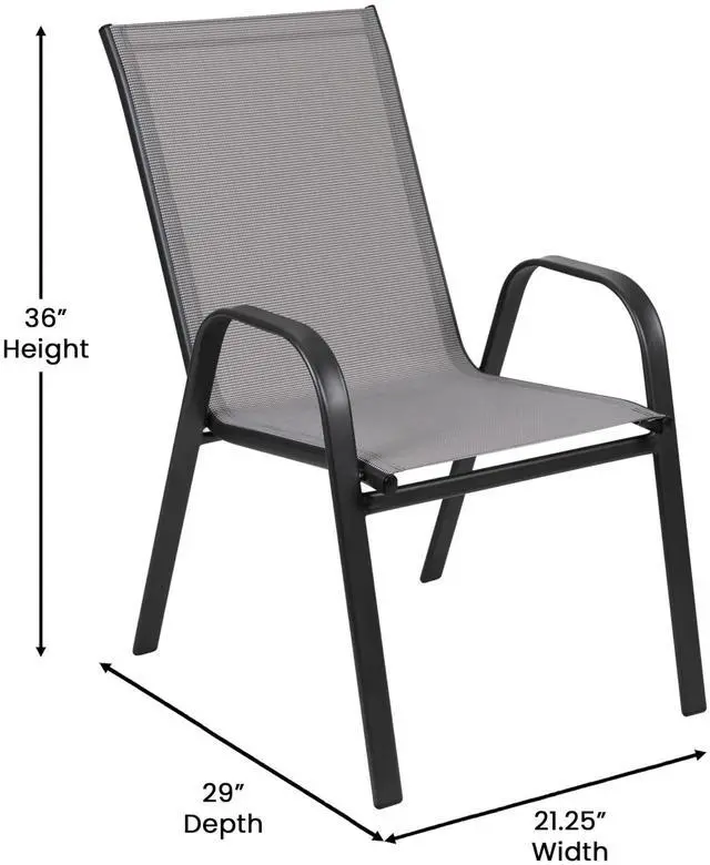 Alt view image 6 of 7 - Flash Furniture Brazos Commercial Outdoor Dining Set, 60" Tempered Glass Patio Table with Umbrella Hole, 6 Stack Chairs with Flex Comfort Seats and Backs, Gray/Black