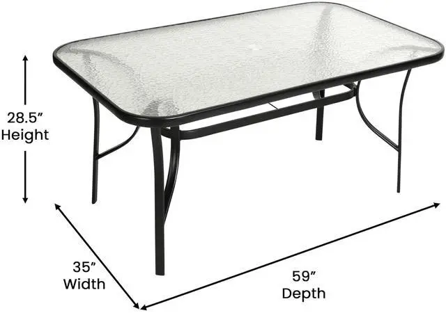 Alt view image 5 of 7 - Flash Furniture Brazos Commercial Outdoor Dining Set, 60" Tempered Glass Patio Table with Umbrella Hole, 6 Stack Chairs with Flex Comfort Seats and Backs, Brown/Black