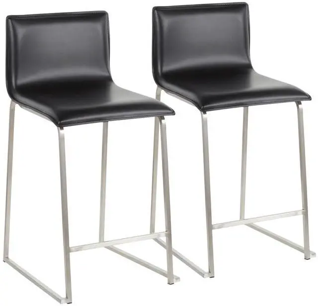 Main image of LumiSource Mara Upholstered Counter Stools for Kitchen Counter in Stainless Steel and Faux Leather, Counter Height Chairs, Bar Stools Set of 2, Bar Stools for Kitchen Island