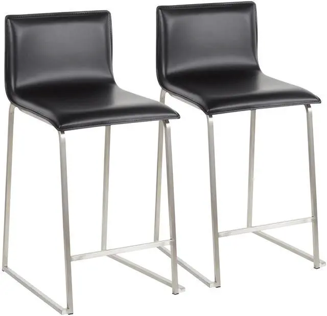 Alt view image 2 of 7 - LumiSource Mara Upholstered Counter Stools for Kitchen Counter in Stainless Steel and Faux Leather, Counter Height Chairs, Bar Stools Set of 2, Bar Stools for Kitchen Island