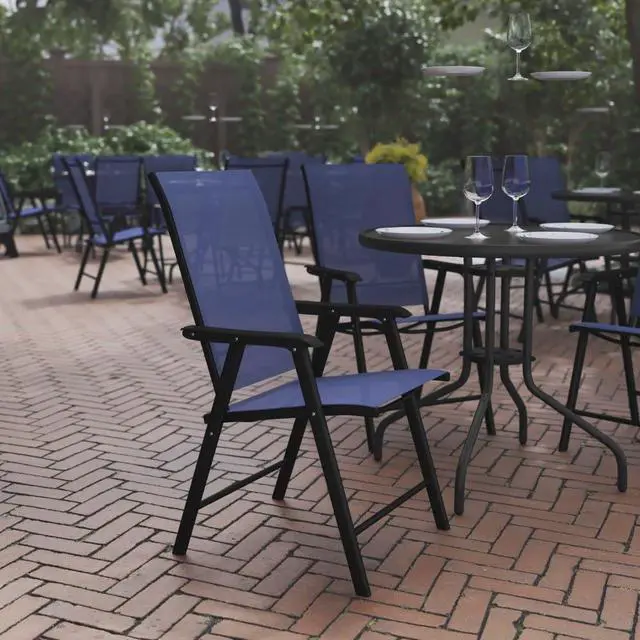 Alt view image 8 of 14 - Flash Furniture Paladin Outdoor Folding Patio Sling Chair Navy 2/Pack (2TLHSC044NV)