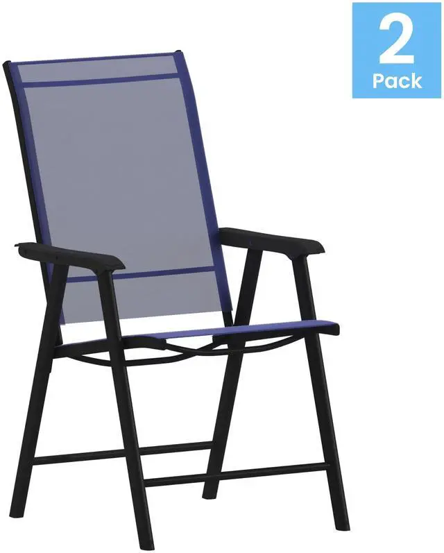 Alt view image 10 of 14 - Flash Furniture Paladin Outdoor Folding Patio Sling Chair Navy 2/Pack (2TLHSC044NV)