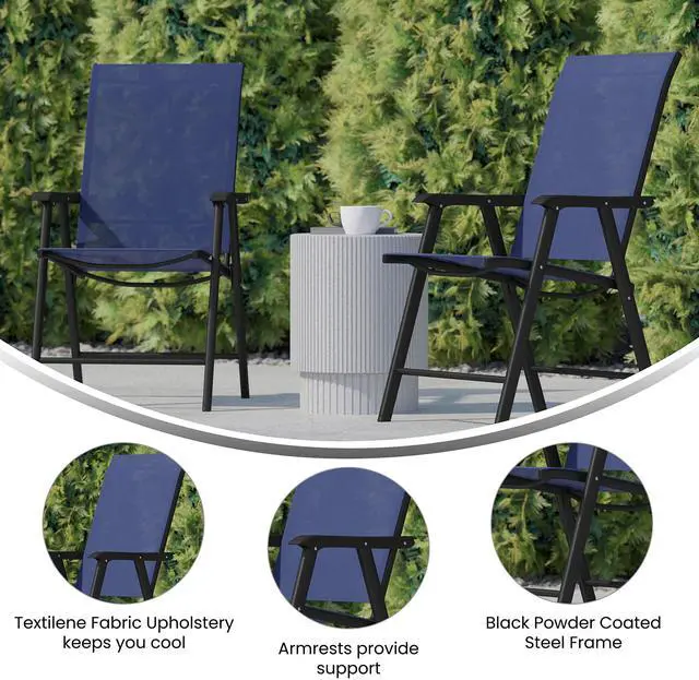 Alt view image 12 of 14 - Flash Furniture Paladin Outdoor Folding Patio Sling Chair Navy 2/Pack (2TLHSC044NV)