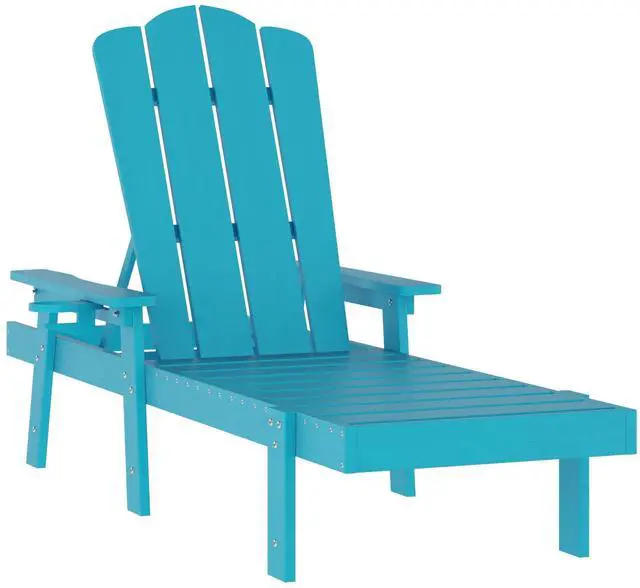 Alt view image 2 of 7 - Flash Furniture Sonora Adjustable Adirondack Lounger with Cup Holder, Commercial Grade All-Weather-Weather Indoor/Outdoor Recycled HDPE Lounge Chair, Blue