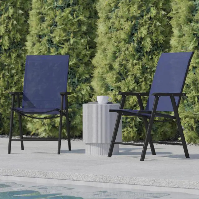 Alt view image 13 of 14 - Flash Furniture Paladin Outdoor Folding Patio Sling Chair Navy 2/Pack (2TLHSC044NV)
