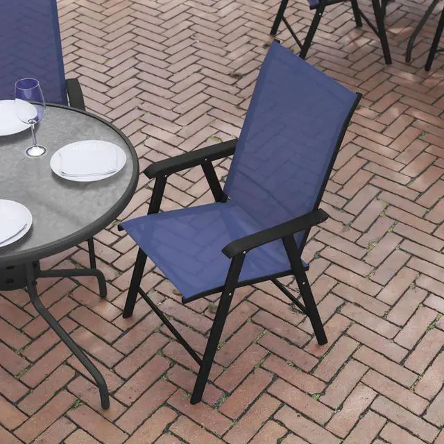 Alt view image 14 of 14 - Flash Furniture Paladin Outdoor Folding Patio Sling Chair Navy 2/Pack (2TLHSC044NV)