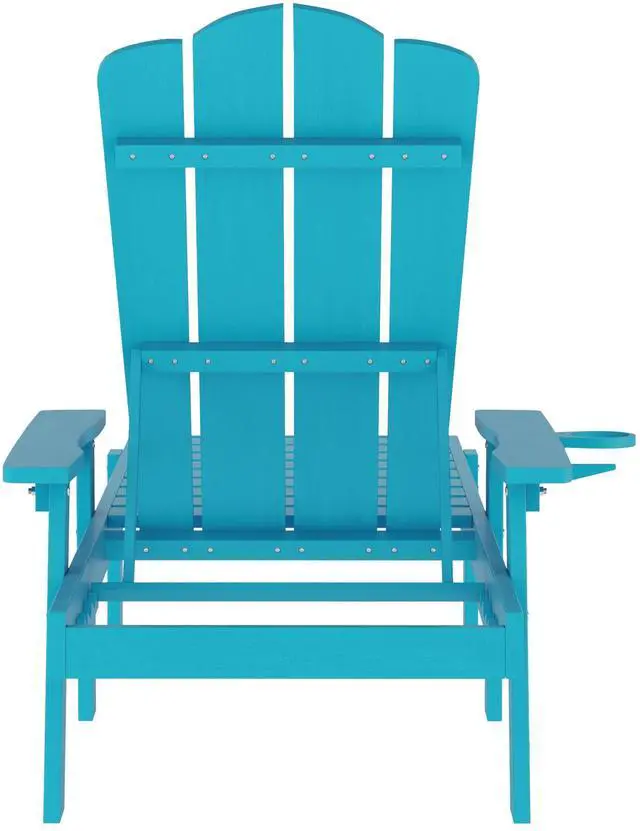 Alt view image 6 of 7 - Flash Furniture Sonora Adjustable Adirondack Lounger with Cup Holder, Commercial Grade All-Weather-Weather Indoor/Outdoor Recycled HDPE Lounge Chair, Blue