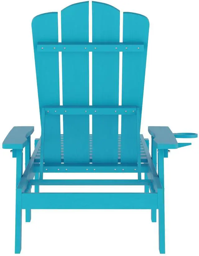 Alt view image 7 of 7 - Flash Furniture Sonora Adjustable Adirondack Lounger with Cup Holder, Commercial Grade All-Weather-Weather Indoor/Outdoor Recycled HDPE Lounge Chair, Blue