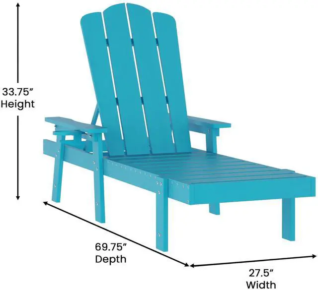 Alt view image 5 of 7 - Flash Furniture Sonora Adjustable Adirondack Lounger with Cup Holder, Commercial Grade All-Weather-Weather Indoor/Outdoor Recycled HDPE Lounge Chair, Blue